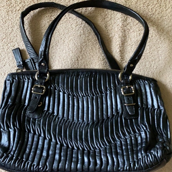 Coach black satchel with pleating